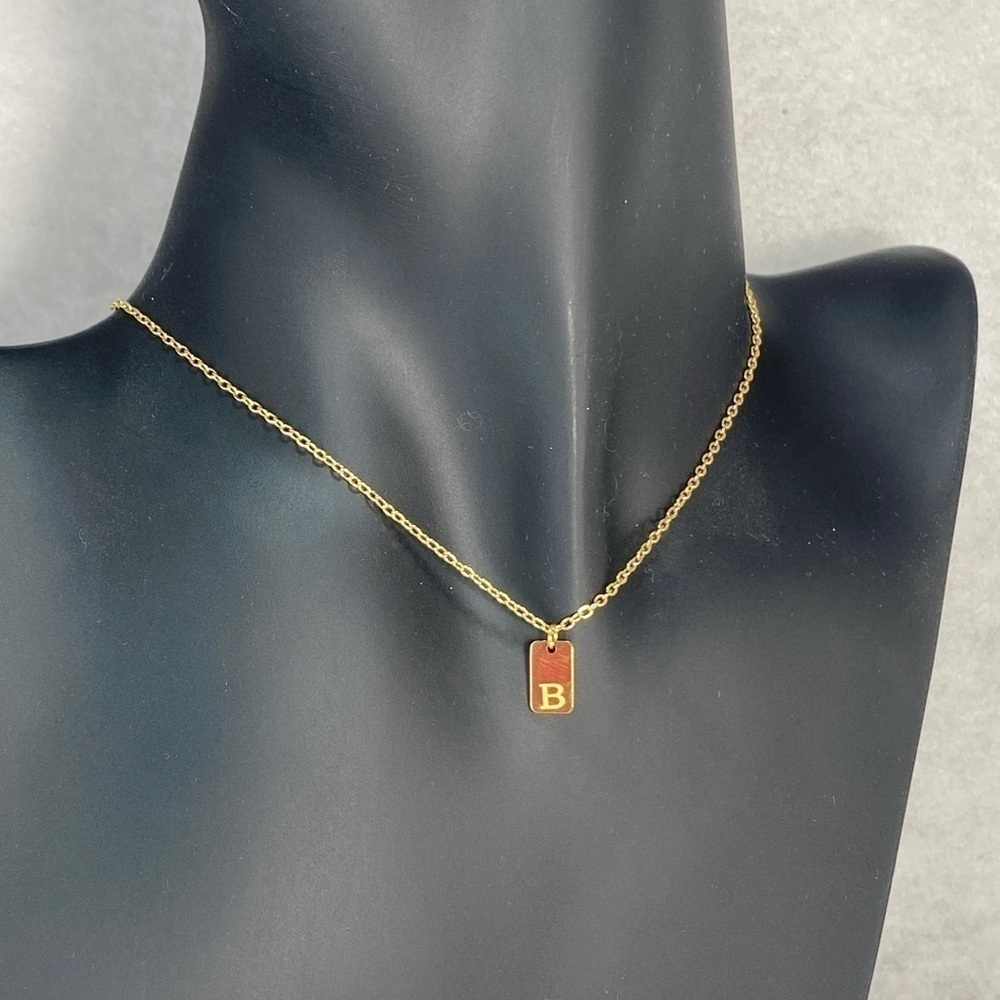Initial Letter R Tag Necklace - Picture 2 of 7